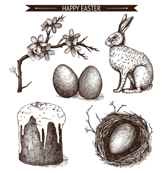 Easter holiday sketch set. - ベクター画像