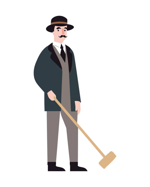 One successful man holding a cane icon isolated - Vector, imagen