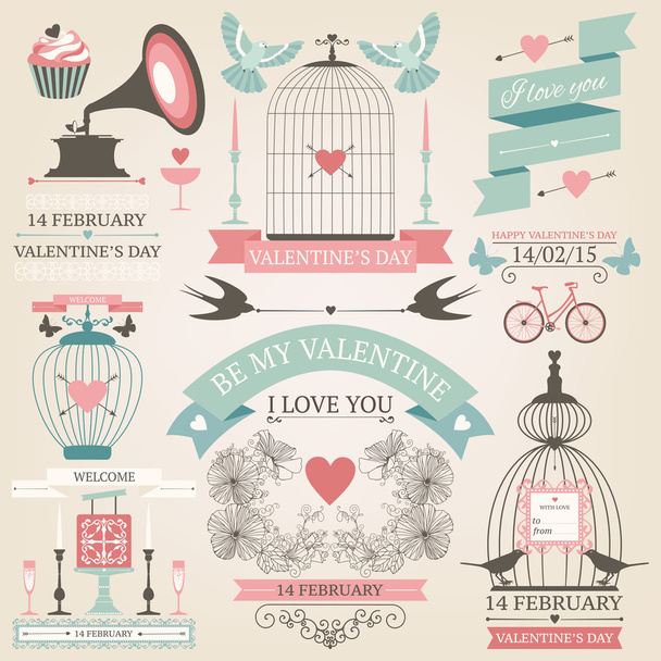Vintage valentine's day collection - Vector, Image