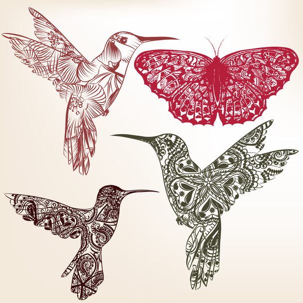 Collection of vector  hummingbirds from ornament - Vektör, Görsel