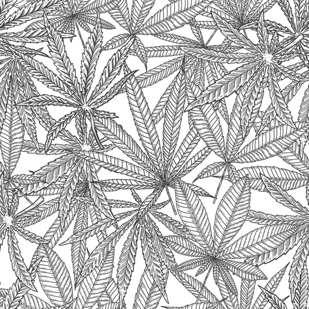 Seamless pattern with cannabis leaves. For poster,card, banner, flyer. Vector illustration - Vektör, Görsel