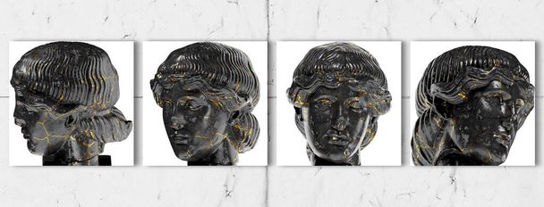 Head of Orpheus A captivating black marble statue with golden accents for artistic project - Photo, Image