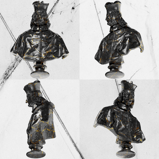 3D-рендеринг Портрета Кардинала Смесь черного глянцевого мрамора и потрясающего золотого акцента - Фото, изображение