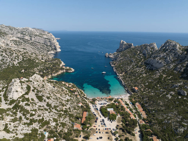 The Calanques National Park in the French department of Bouches du Rhone. Aerial drone view. - Zdjęcie, obraz