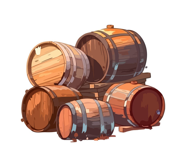 Old fashioned whiskey barrels, full of aged liquid icon isolated - Vector, Image