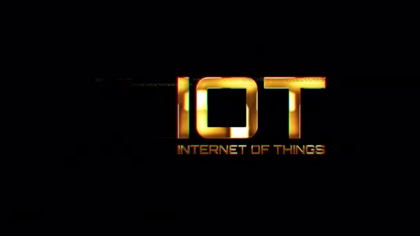 Loop IOT Internet Of Things golden shine light motion text with glitch effect animation on black abstract background. promote advertising concept isolate using QuickTime Alpha Channel proress 444 - Footage, Video
