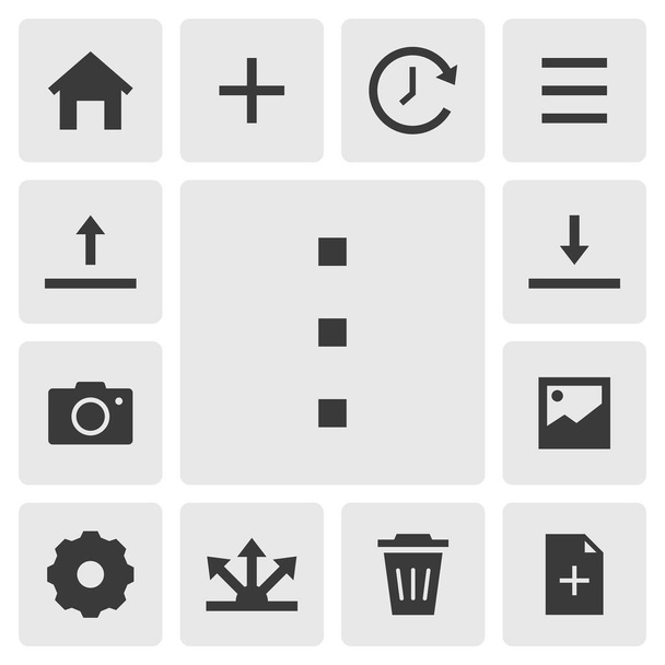 Option icon vector design. Simple set of smartphone app icons silhouette, solid black icon. Phone application icons concept. Menu, option, home, add, recent, upload, share, delete, setting buttons - Vector, Image