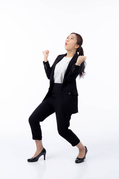 Portrait beautiful businesswoman in suit glad and success isolated on white background, happy young asian business woman is manager or executive surprise and excited for victory with satisfied. - Fotografie, Obrázek