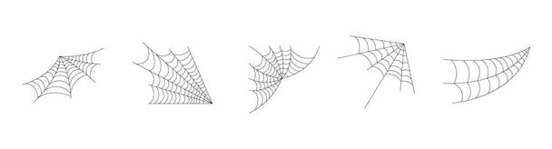 Hand drawn spider web icon set isolated on white. Black halloween cobweb vector illustration - Vector, Image
