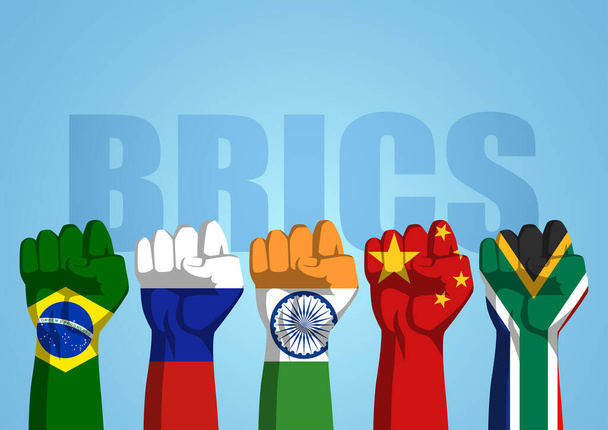 BRICS諸国の旗を持つ拳のベクトルイラスト - ベクター画像