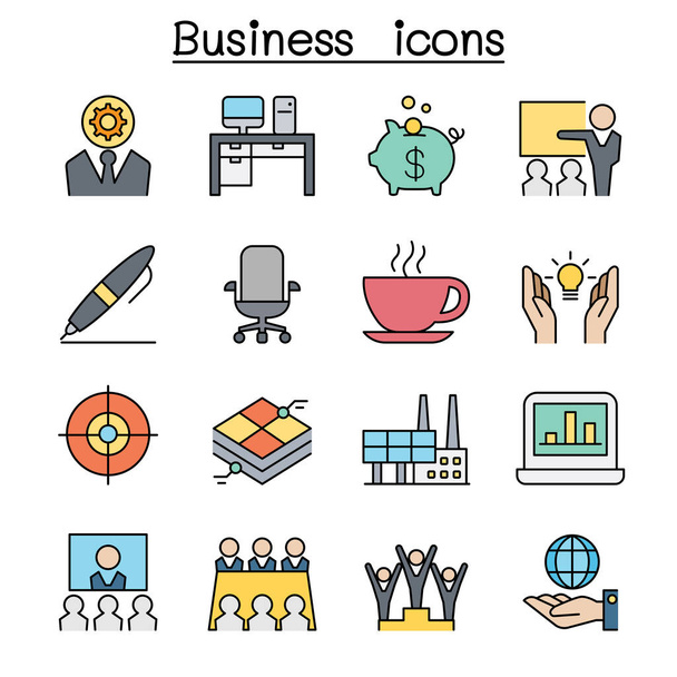 Business management color line icon set - Vektor, obrázek
