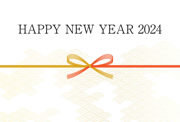 Ejderha 2024 yılı için basit bir yeni yıl kartı, mizuhiki ve ejderha ile Japon desenli arka plan, yeni yıl kartpostal materyali, Vektör İllüstrasyonu - Vektör, Görsel