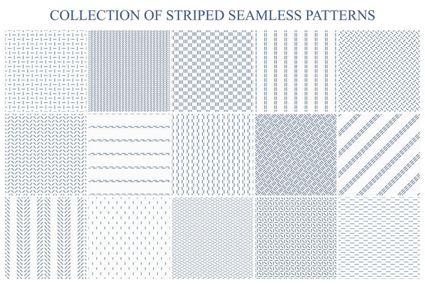 Collection of minimalistic striped seamless patterns. White and gray endless textures. Repeatable unusual simple backgrounds. - Vektor, kép