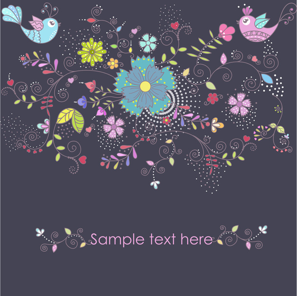 Two birds with patterns of flowers - Vector, imagen
