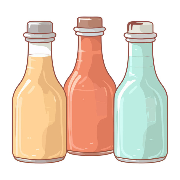 Fresh drinks in glass bottles icon isolated - Вектор,изображение