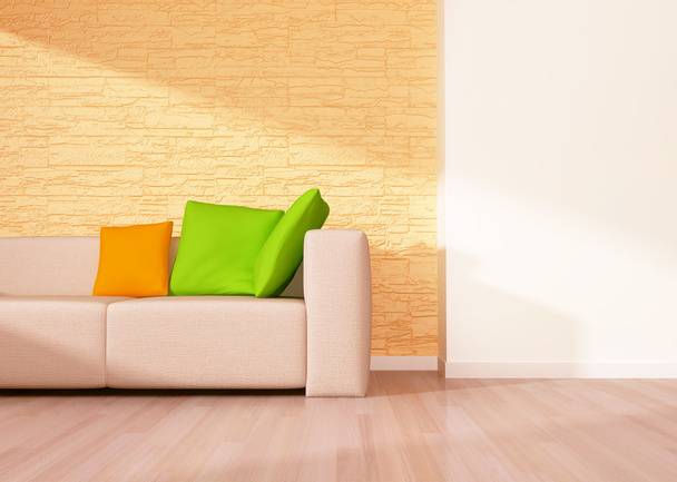Modern interior of living room with beige sofa - Фото, изображение