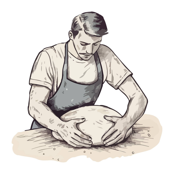 man kneading dough, preparing homemade bread icon isolated - Вектор,изображение