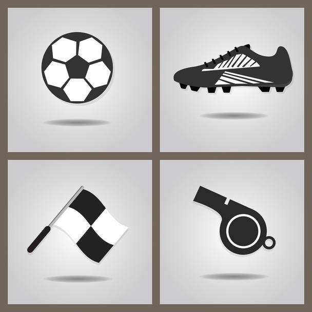 Abstracte voetbal instellen pictogrammen met decoratieve schaduw op grijze achtergrond met kleurovergang - Vector, afbeelding