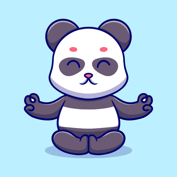 Cute panda meditate cartoon illustration - Vettoriali, immagini