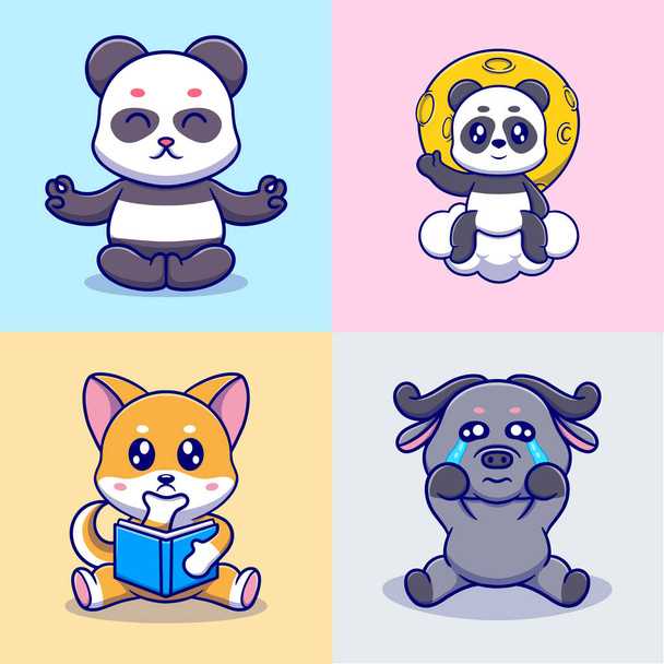 Different types of vector cartoon animals for stickers. Vector illustration of funny cartoons of different animals breeds in trendy flat style. - Vetor, Imagem