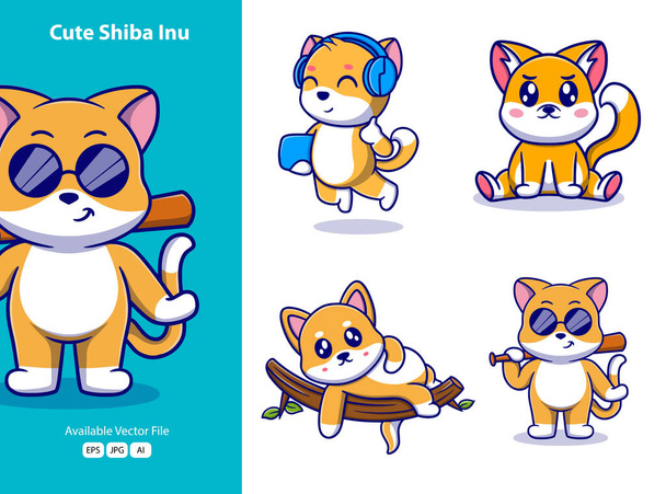 Cute shiba inu cartoon icon illustration. funny gifts for stickers - Vektor, kép