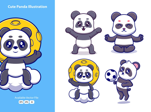 Cute panda animal activities cartoon icon illustration. funny gifts for stickers - Вектор, зображення