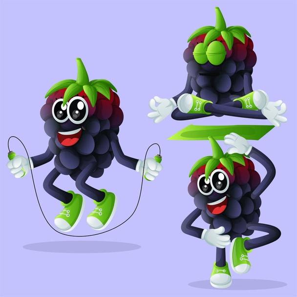 Set of cute blackberrys character exercising. Perfect for kids, merchandise and sticker, banner promotion or blo - Vetor, Imagem