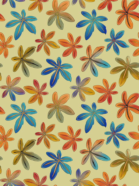 A beautiful abstract floral design with colourful trendy flowers and leaves for apparel design. Seamless pattern with fantasy flowers, natural wallpaper, floral decoration curl illustration. Apparel print hand drawn elements.  - Foto, imagen
