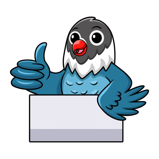 Векторная иллюстрация милой голубой любовной птички с большим пальцем вверх - Вектор,изображение