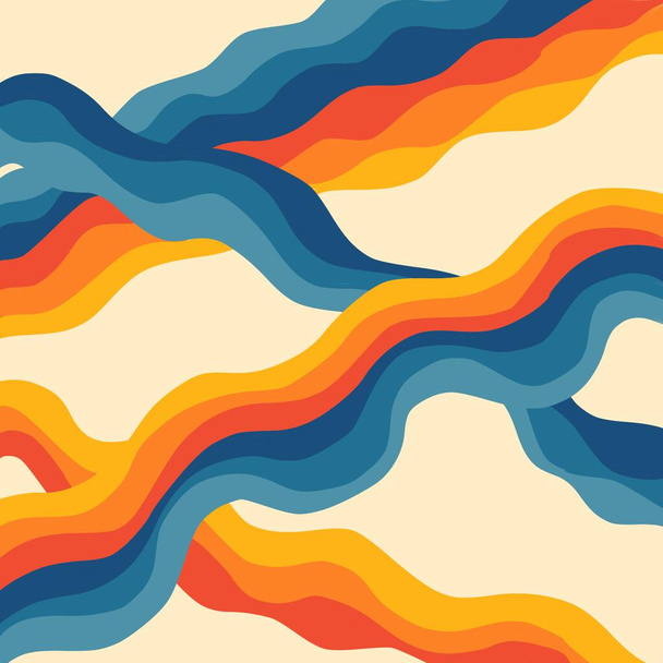 Abstract Retro Orange Blue 70s Trippy Wavy Liquid Swirl Stripe Pattern  - Photo, Image