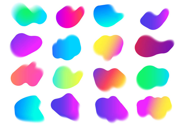 ぼやけたグラデーションの形。抽象流体の背景ネオン。ベクトル液体ホログラフィック虹色の塊。幾何学的な流行のy2k要素. - ベクター画像