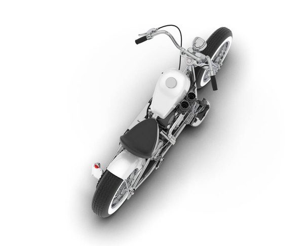 Λευκή μοτοσικλέτα που απομονώνεται σε λευκό φόντο. 3D απόδοση - εικονογράφηση - Φωτογραφία, εικόνα