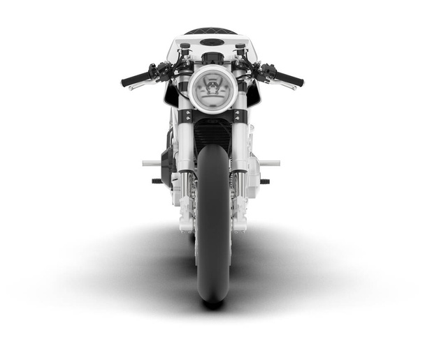 Valkoinen moottoripyörä eristetty valkoisella taustalla. 3d-renderointi - kuvitus - Valokuva, kuva