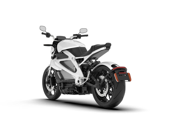 Weißes Motorrad isoliert auf weißem Hintergrund. 3D-Darstellung - Illustration - Foto, Bild