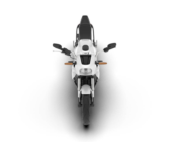 白いバイクは白い背景に隔離されている。3Dレンダリング-イラスト - 写真・画像
