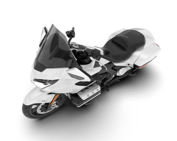 Biały motocykl odizolowany na białym tle. 3d renderowanie - ilustracja - Zdjęcie, obraz