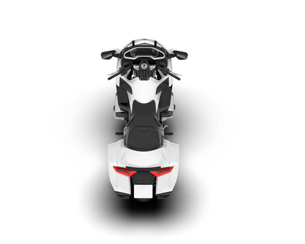 Белый мотоцикл изолирован на белом фоне. 3D рендеринг - иллюстрация - Фото, изображение
