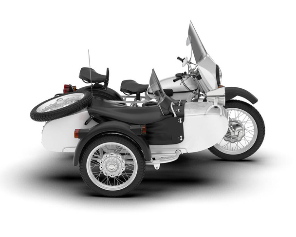 Beyaz arka planda beyaz motosiklet izole edilmiş. 3d görüntüleme - illüstrasyon - Fotoğraf, Görsel
