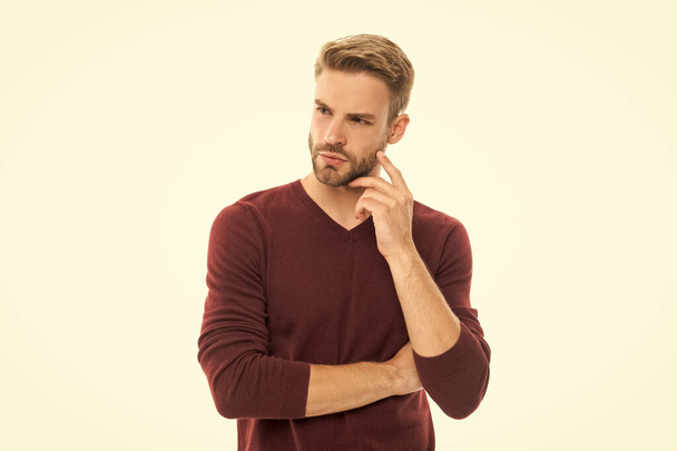 photo of trendy man with stubble hair. man with stubble isolated on white. man with stubble in studio. man with stubble on background. - Foto, Imagem