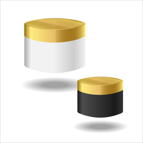 White cream jar with gold lid isolated on white background. - Vector, imagen