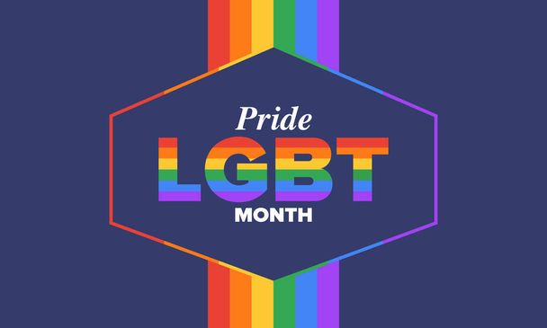 LGBT Pride Month in June. Lesbian Gay Bisexual Transgender. Celebrated annual. LGBT flag. Rainbow love concept. Human rights and tolerance. Poster, card, banner and background. Vector ilustration - Вектор,изображение