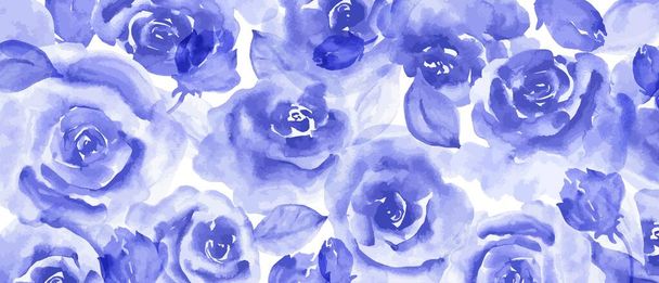 Botanical background with violet flowers, roses. Watercolor art texture. - Διάνυσμα, εικόνα