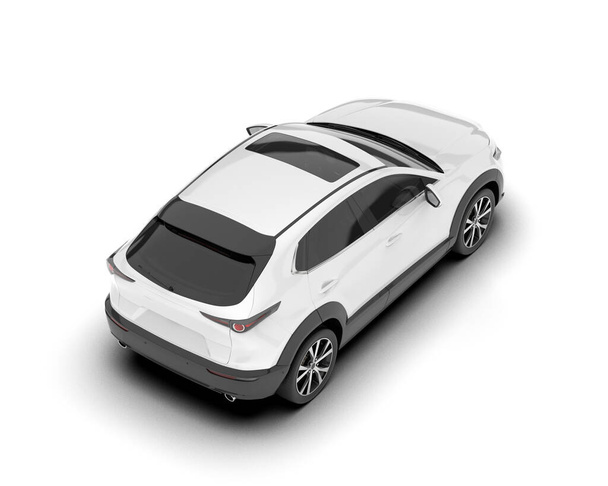 Белый городской автомобиль изолирован на белом фоне. 3D рендеринг - иллюстрация - Фото, изображение