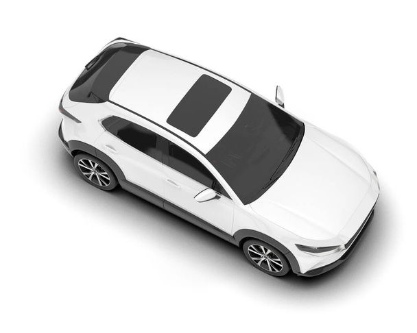 Λευκό αυτοκίνητο πόλης απομονωμένο σε λευκό φόντο. 3D απόδοση - εικονογράφηση - Φωτογραφία, εικόνα