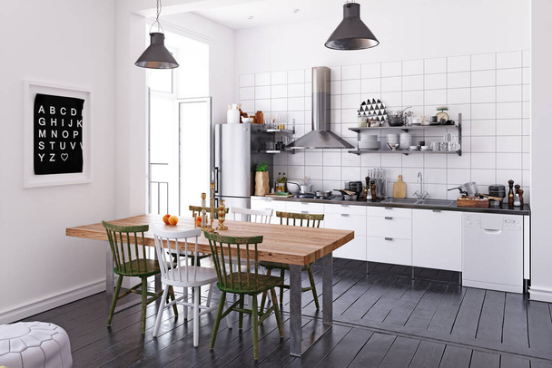 Illustration 3D d'un appartement moderne cuisine intérieur. - Photo, image