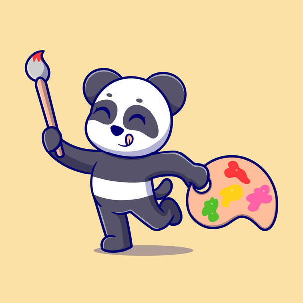 Carino panda artista Cartoon Vector Icon Illustrazione. Icona animale concetto isolato Premium Vector. Stile piatto del fumetto - Vettoriali, immagini