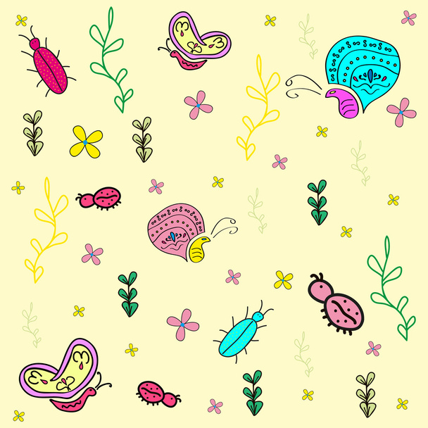 Hand drawn seamless pattern with insects - Вектор, зображення