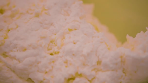 Moules de remplissage pour la production de fromage à pâte molle Les blancs de fromage sont trempés dans de la saumure - Séquence, vidéo