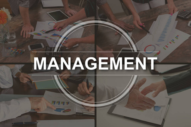 Management concept geïllustreerd door afbeeldingen op de achtergrond - Foto, afbeelding