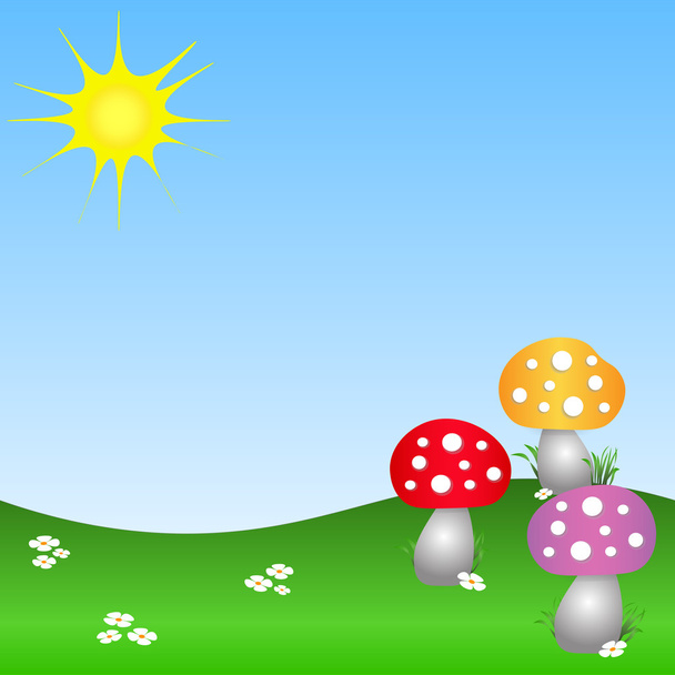 Letní krajina s houbami - Vektor, obrázek